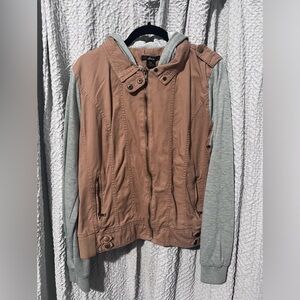 Finesse Tan Gray Bomber Jacket Hoodie Size 3XL